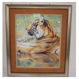 1077	DYLAN SCOTT PIERCE SIGNED AND NUMBERED LARGE FRAMED PRINT OF TIGER, 435/950, APPROXIMATELY 34 I