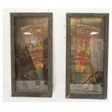 1081	JOHN RICHARD PAIR OF ASIAN FANS IN ORNATE METAL SHADOW BOX FRAMES, EACH APPROXIMATELY 16 IN X 3