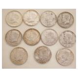 1106	SILVER HALF DOLLARS, 11 - KENNEDY HALF DOLLARS 1964