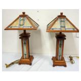 1113	PAIR OF CONTEMPORARY MISSION STYLE ARTS & CRAFTS SLAG GLASS TABLE LAMPS, EACH APPROXIMATELY 28 