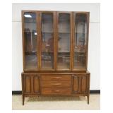 1127	MID CENTURY MODERN BROYHILL PREMIER FROM THE EMPHASIS COLLECTION WALNUT 2 PART CHINA BREAKFRONT