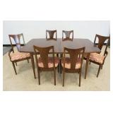 1128	MID CENTURY MODERN BROYHILL PREMIER FROM THE EMPHASIS COLLECTION WALNUT DINING TABLE AND 6 CHAI