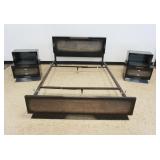 1137	AMERICAN OF MARTINSVILLE MODERN STYLE QUEEN SIZE BED WITH 2-1 DRAWER BED SIDE STANDS WITH FAUX 