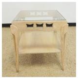 1139	MODERN STYLE BLEACHED OAK GLASS TOP LAMP/OCCASIONAL TABLE, APPROXIMATELY 24 IN SQ X 27 IN H