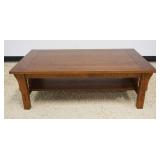 1153	CONTEMPORARY MISSION STYLE OAK COFFEE TABLE, APPROXIMATELY 50 IN X 30 IN X 16 IN H