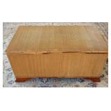 1176	WOOD RATTAN COVERED CHEST, APPROXIMATELY 28 IN X 15 IN X 14 INH, LOSS TO RATTAN