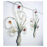 1220	PAIR OF METAL FLORAL WALL HANGING SCULPTURES, EACH APPROXIMATELY 17 IN X 26 IN H