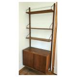 1146B	MID CENTURY MODERN DANISH WALL SHELF WITH 3 SHELVES AND DOUBLE DOOR CABINET, APPROXIMATELY 33 
