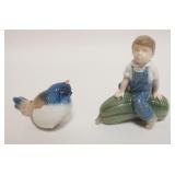 1037	ROYAL COPENHAGEN FIGURE *BOY ON MELON* & B&G BIRD FIGURE, TALLEST APPROXIMATELY 5 IN