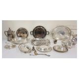 1043	LARGE ASSORTMENT OF NICE SILVERPLATE ITEMS INCLUDING FOOTED DOUBLE HANDLE TRAYS, WARMERS, WATER