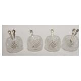 1050	SET OF 4 MINIATURE PRESSED GLASS SALTS W/STERLING SPOONS