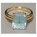 1068	AQUAMARINE STONE RING MARKED INSIDE 5 14K, SIZE 6 1/4, 3 DWT INCLUDING STONE