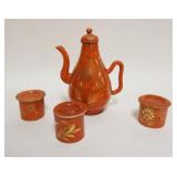 1081	CHINESE PORCELAIN TEAPOT W/3 COVERED CUPS, MARKED ON BASE TAO-KWANG PERIOD, TEAPOT APPROXIMATEL