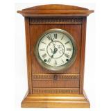 1090	ANTIQUE SETH THOMAS SHELF CLOCK IN WALNUT CASE W/DROP CENTER DOOR & ORIGINAL LABEL, APPROXIMATE