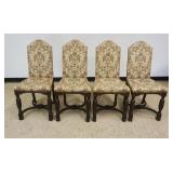 1104	SET OF 4 UPHOLSTERED SIDE CHAIRS, CARVED OAK STRETCHER BASE