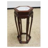 1106	TEAK ASIAN STAND W/INSET MARBLE PEDESTAL, APPROXIMATELY 13 IN X 33 IN HIGH