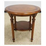 1107	SOUTH CONE FURNITURE MAHOGANY ROUND LAMP/OCCASSIONALTABLE W/LEATHER INSET CENTER, APPROXIMATELY