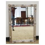 1111	BEVEL EDGE HANGING MIRROR W/REEDED & CARVED FRAME IN A SILVER LUSTRE FINISH W/EBONY ACCENTS, AP