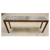 1117	MIDCENTURY JOHN STUART TABLE W/2 METAL EGYPTIAN PLAQUES, ARTIST SIGNED, APPROXIMATELY 55 1/2 IN