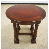 1119	SOUTH CONE SEVILLA ROUND LAMP TABLE, MAHOGANY W/INSET LEATHER TOP, APPROXIMATELY 32 IN X 30 IN 