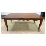 1131	CONTEMPORARY FRENCH COUNTRY STYLE PINE TABLE W/SCALLOPED EDGE SKIRT, PINNED LEGS, APPROXIMATELY
