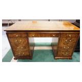 1137	LANE BURLED WOOD 9 DRAWER DESK, APPROXIMATELY 54 IN X 26 IN X 30 IN HIGH