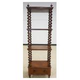 1145	ANTIQUE MAHOGANY BARLEY TWIST NARROW SHELF W/HAND DOVETAILED DRAWER AT BASE, APPROXIMATELY 21 I