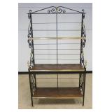 1147	IRON BAKERS RACK W/BRASS TRIM & FINIALS, APPROXIMATELY 46 IN X 18 IN X 86 IN HIGH