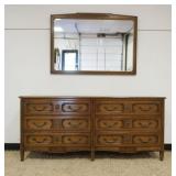 1151	HENREDON CHERRY 6 DRAWER LOW CHEST W/HANGING MIRROR, CHEST APPROXIMATELY 72 IN X 19 IN X 32 IN 