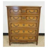 1152	HENREDON CHERRY 5 DRAWER TALL CHEST, LOSS TO BOTTOM SKIRT, APPROXIMATELY 39 IN X 19 IN X 51 IN 