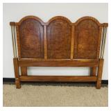 1154	HENREDON TRIPLE ARCHED HEADBOARD, BURL INSET PANELED W/BRASS COLUMNS & TRIM, QUEEN SIZE, APPROX