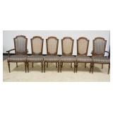 1155	SET OF 6 FRUITWOOD UPHOLSTERED CHAIRS, 2 ARM, 4 SIDE, SIDE CHAIRS W/WOVEN CANE BACK