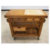 1163	HARDWOOD KITCHEN ROLLING CART W/3 DRAWERS & INSET DOUBLE SIDED CUTTING BOARD, DRAWERS ACCESSIBL