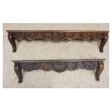 1164	2 FRUITWOOD SHELL CARVED HANGING WALL SHELVES W/PLATE GROOVE, EACH APPROXIMATELY 59 IN X 9 IN X