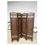 1179	4 PART FOLDING SCREEN W/CARVED FRETWORK CREST OVER TURNED SPINDLES & INSET CANE PARTS, APPROXIM