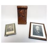 1195	GROUP OF FRAMED ABRAHAM LINCOLN & HENRY CLAY PRINTS & CARVED WOOD BUST ON SCROLL OF ABRAHAM LIN