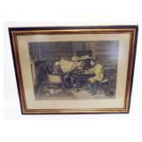 1196	FRAMED ENGRAVING TITLED *A LITTLE MORTAGE* APPROXIMATELY 21 IN X 27 IN OVERALL