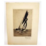 1201	JOSEPH EDWARD KNOWLES ENGRAVING, ARTIST SIGNED, SAILING SHIP, APPROXIMATELY 10 IN X 13 IN OVERA