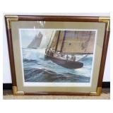 1210	THOMAS M HOYNE FRAMED & MATTED SHIP PRINT *OFF FOR THE BANKS* ARTIST SIGNED & NUMBERED 215/780 