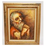 1222	FREDERICK KIRSCH OIL PAINTING ON CANVAS OF A MAN PRAYING, ARTIST SIGNED, APPROXIMATELY 24 IN X 