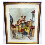 1225	FRENCH FRAMED AND MATTED WATERCOLOR, SIGNED QUERCY, STREET SCENE, APPROXIMATELY 27 IN X 33 IN O