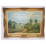 1226	OIL PAINTING ON CANVAS, LANDSCAPE, ARTIST SIGNED LOWER RIGHT, APPROXIMATELY 44 IN X 32 IN OVERA