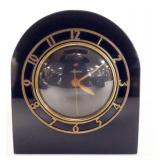 1254	VINTAGE DECO STYLE BLACK ONYX GLASS ELECTRIC CLOCK, APPROXIMATELY 6 IN X 7 IN