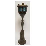 1002	ANTIQUE FLOOR STANDING ASHTRAY IN THE FORM OF A LIGHT HOUSE W/INTERIOR LIT SLAG GLASS PANELS AT