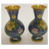 1003	PAIR OF CLOISONNE ENAMELED VASES W/IMAGES OF BIRDS & FLOWERS, APPROXIMATELY 8 IN HIGH
