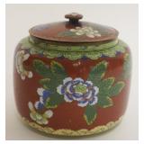 1006	CLOISONNE ENAMELED COVERED JAR W/IMAGES OF FLOWERS, APPROXIMATELY 5 1/2 IN HIGH