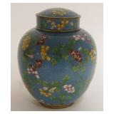 1009	CLOISONNE ENAMELED COVERED URN W/IMAGES OF FLOWERS ON BRANCHES, APPROXIMATELY 8 IN HIGH