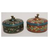 1011	CLOISONNE ENAMELED COVERED ROUND BOXES W/FOO DOG FINIALS ON LIDS, EACH APPROXIMATELY 5 IN X 4 I