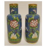 1012	PAIR OF CLOISONNE ENAMELED VASES W/IMAGES OF FLOWERS ON BRANCHES, EACH APPROXIMATELY 8 1/2 IN H