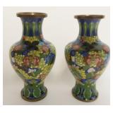 1016	PAIR OF CLOISONNE ENAMELED VASES W/IMAGES OF FLOWERS, EACH APPROXIMATELY 9 1/4 IN